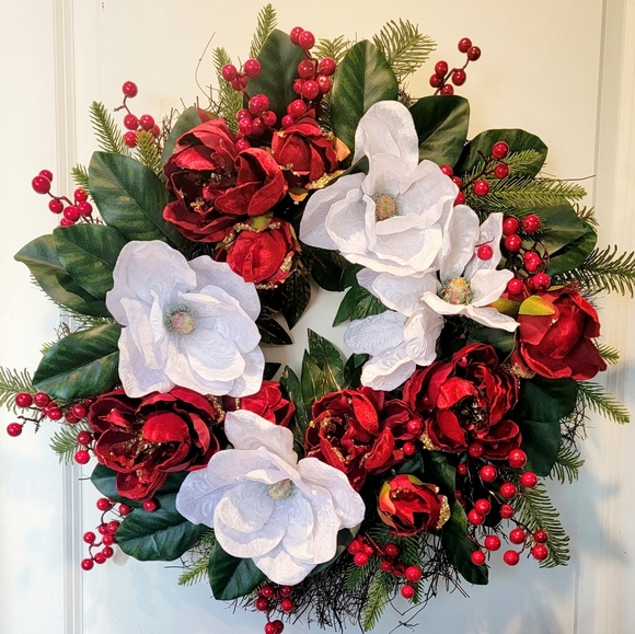 Hand Crafted Other - Spring Wreath Magnolias Peonies